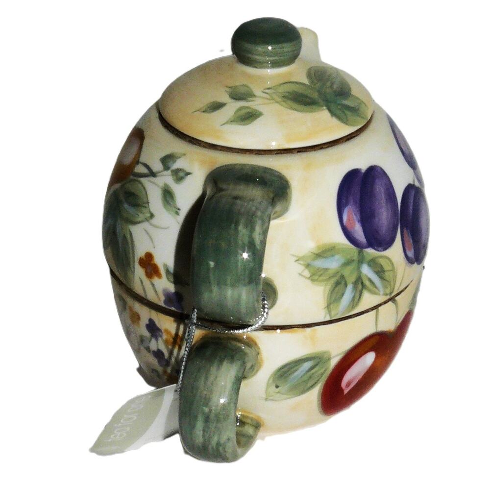 Vintage Fruit Hand-Painted Stackable Ceramic Tea For One Teapot & Cup Set - Picture 6 of 8